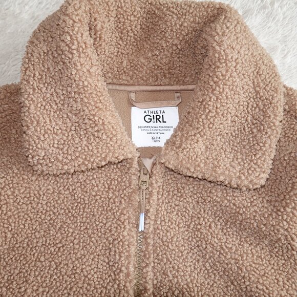 Athleta Girl Size XL 14 Teddy Fleece Jacket Coat, Brown Tan Woods Khaki Like New - Picture 4 of 9
